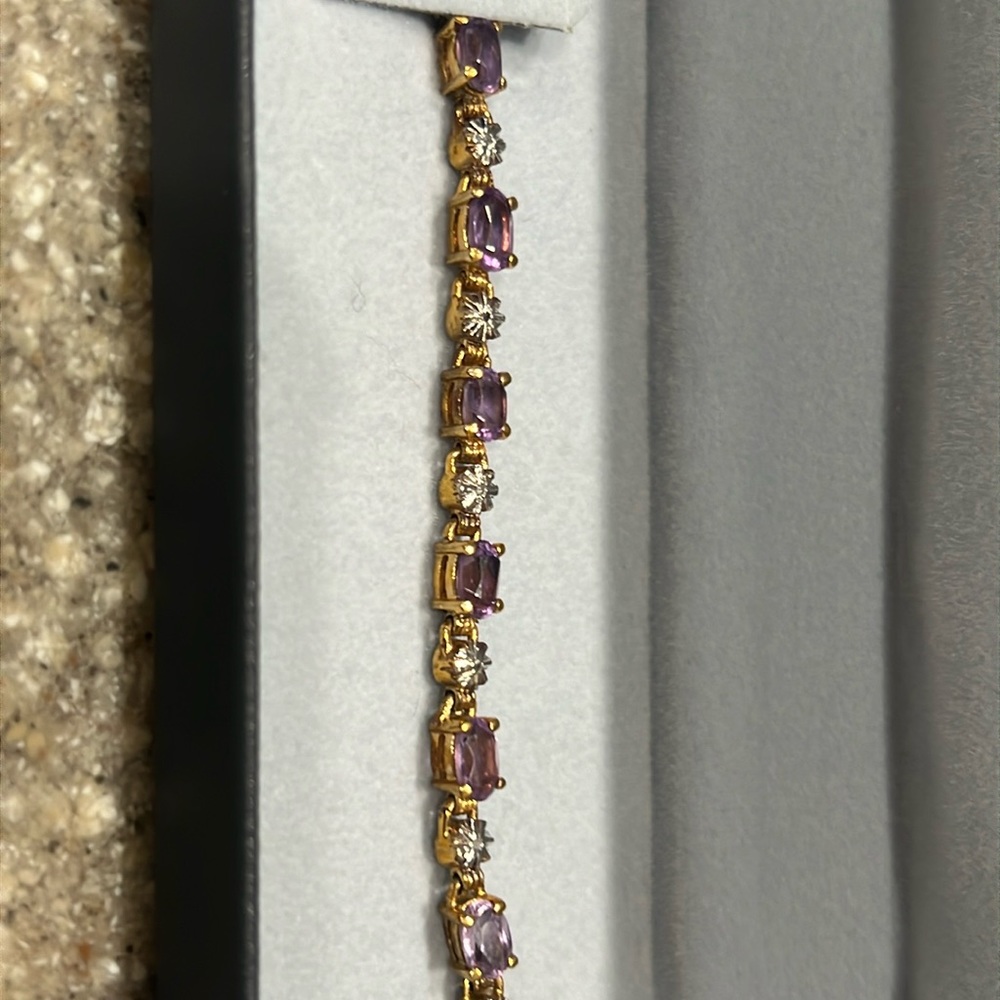 Vintage Gold Plated Sterling Silver Tennis Bracelet with Amethyst Stones